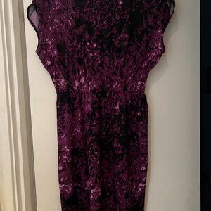 Kensie Casual Dress or Top Black PurpleAbstract Pattern Dolman Sleeves Mini